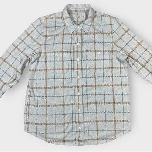 Faherty Women’s Large Legend Sweater Shirt Gray Brown Plaid Soft Knit Button Up - Picture 2 of 12